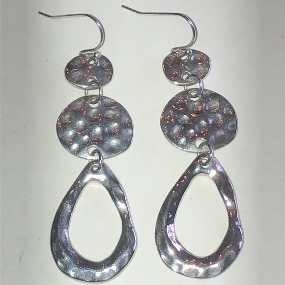 Jewelry - Elegant Silver Tone Hammered Boho Dangle Earrings